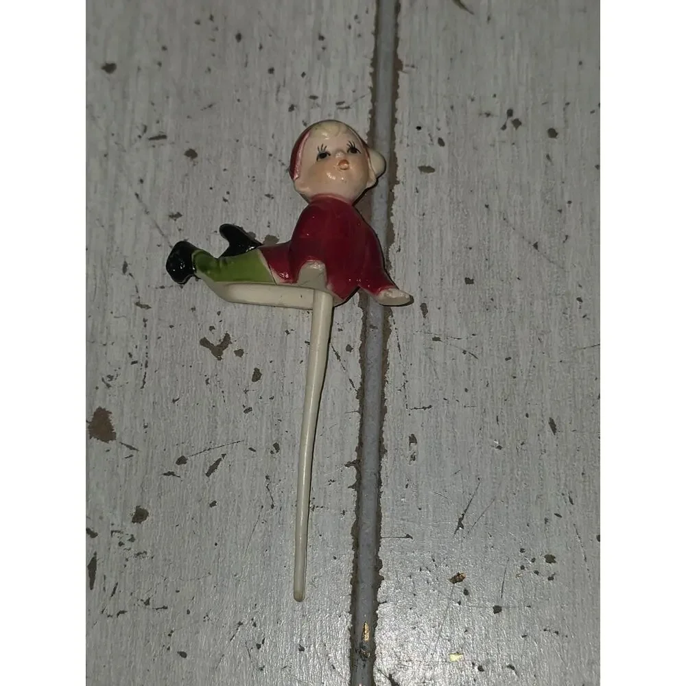 Vintage 50s Celluloid Plastic Pixie Boy Christmas Figure Straddle Legs MCM 2in